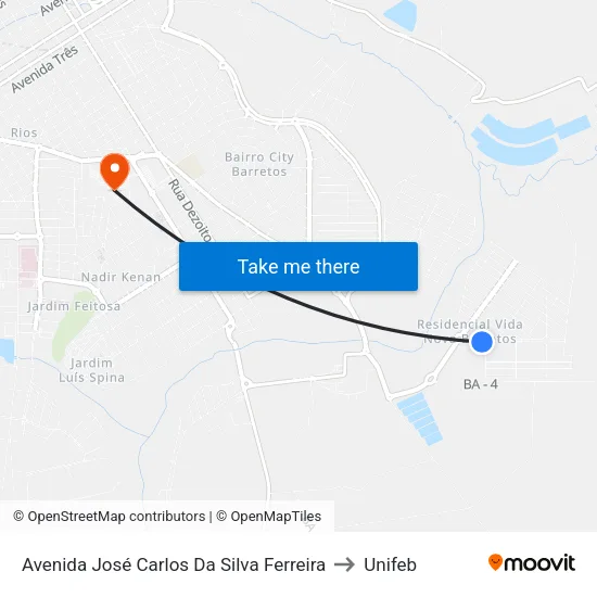 Avenida José Carlos Da Silva Ferreira to Unifeb map