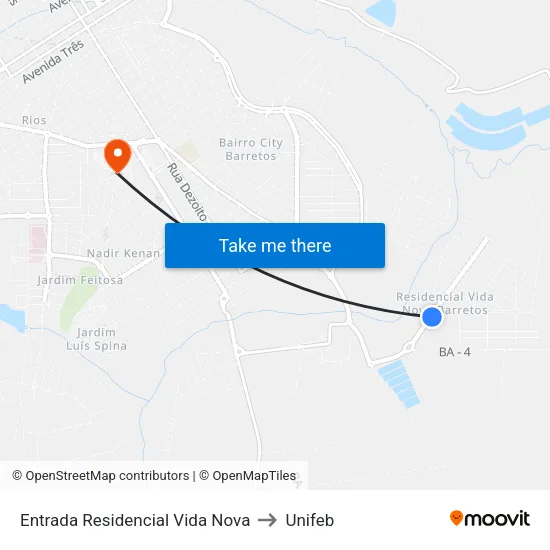 Entrada Residencial Vida Nova to Unifeb map