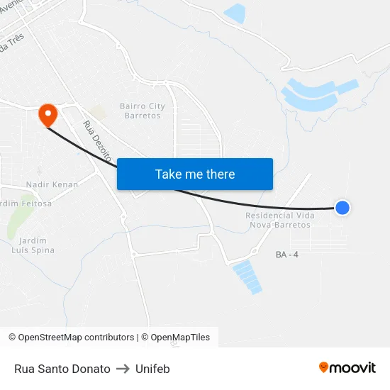Rua Santo Donato to Unifeb map