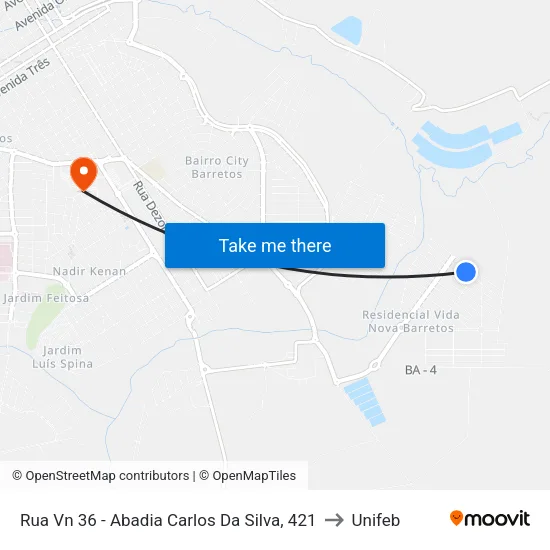 Rua Vn 36 - Abadia Carlos Da Silva, 421 to Unifeb map