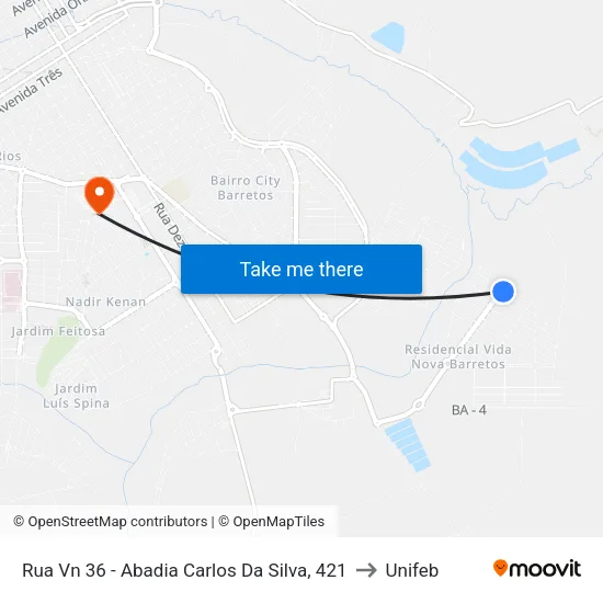 Rua Vn 36 - Abadia Carlos Da Silva, 421 to Unifeb map