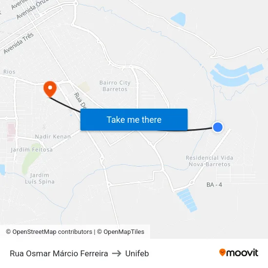 Rua Osmar Márcio Ferreira to Unifeb map