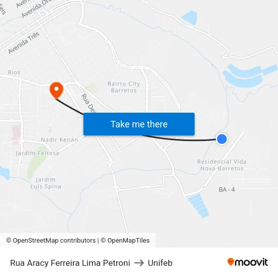 Rua Aracy Ferreira Lima Petroni to Unifeb map