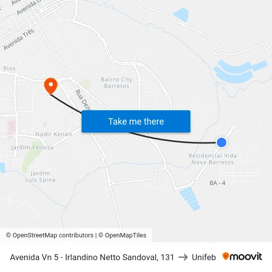 Avenida Vn 5 - Irlandino Netto Sandoval, 131 to Unifeb map