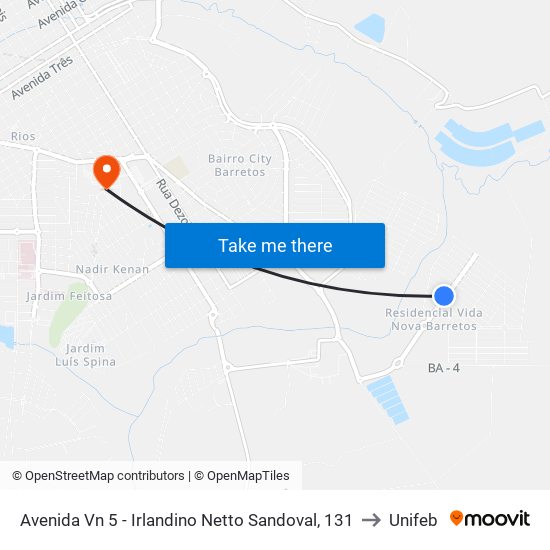 Avenida Vn 5 - Irlandino Netto Sandoval, 131 to Unifeb map