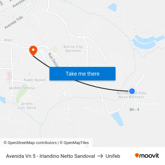 Avenida Vn 5 - Irlandino Netto Sandoval to Unifeb map