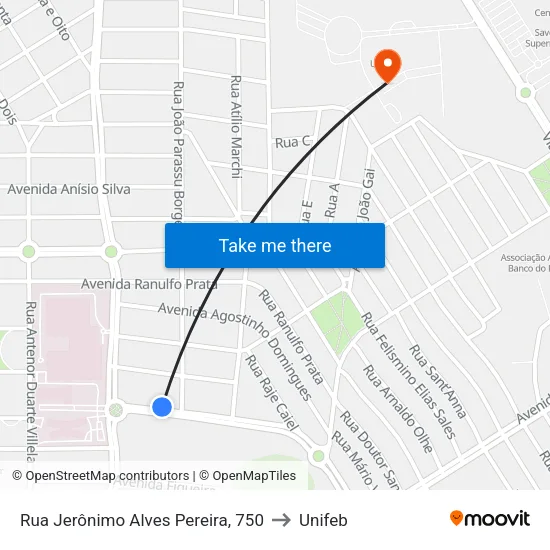 Rua Jerônimo Alves Pereira, 750 to Unifeb map