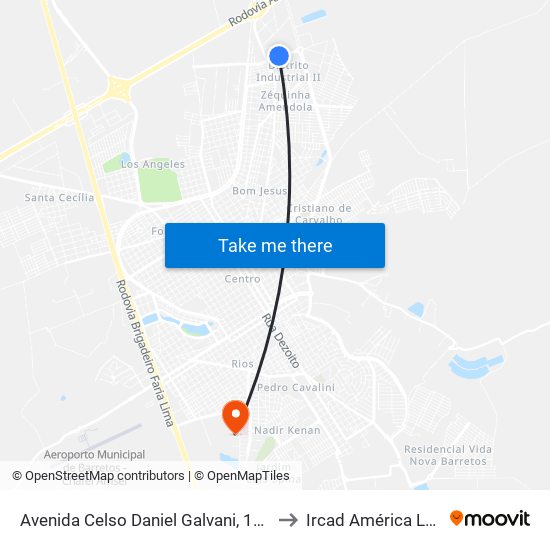 Avenida Celso Daniel Galvani, 115-283 to Ircad América Latina map