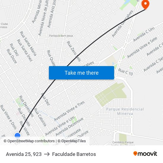 Avenida 25, 923 to Faculdade Barretos map