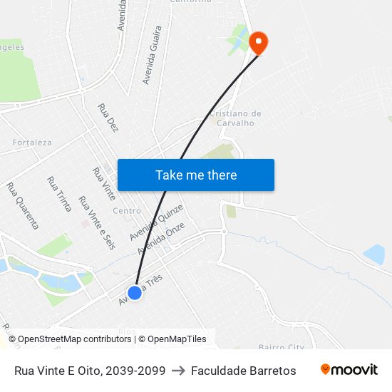 Rua Vinte E Oito, 2039-2099 to Faculdade Barretos map
