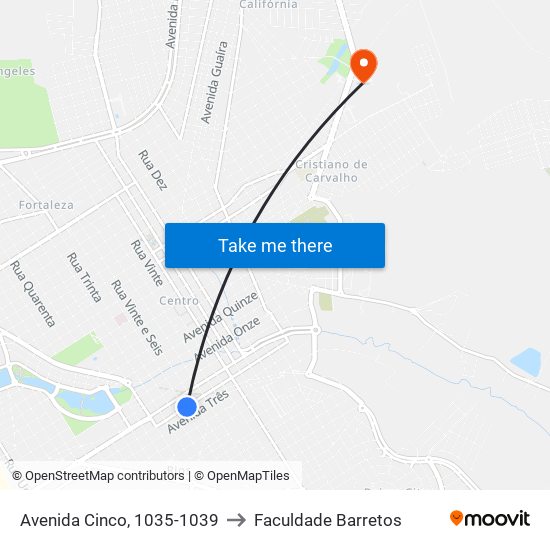 Avenida Cinco, 1035-1039 to Faculdade Barretos map