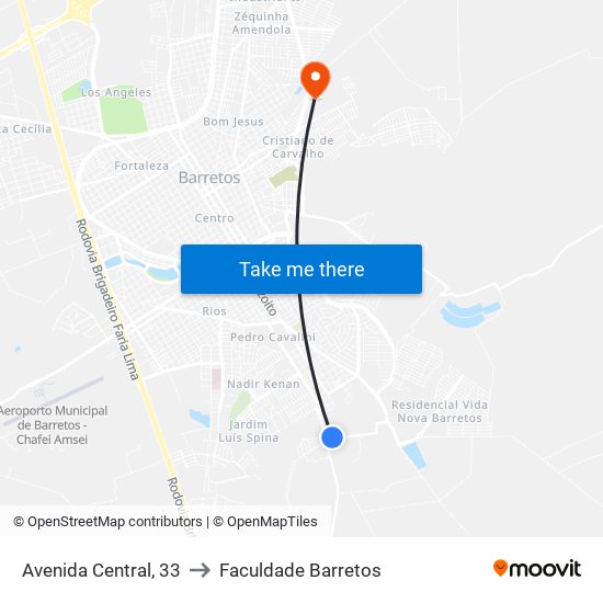 Avenida Central, 33 to Faculdade Barretos map