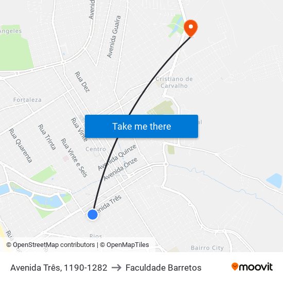 Avenida Três, 1190-1282 to Faculdade Barretos map