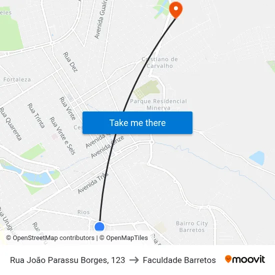 Rua João Parassu Borges, 123 to Faculdade Barretos map