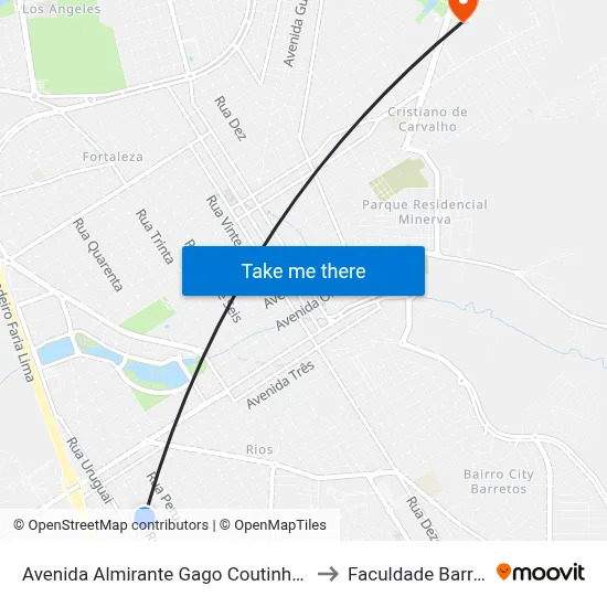 Avenida Almirante Gago Coutinho, 1539 to Faculdade Barretos map