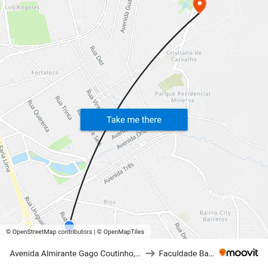 Avenida Almirante Gago Coutinho, 1301-1335 to Faculdade Barretos map