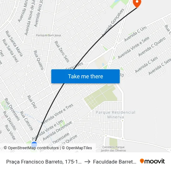 Praça Francisco Barreto, 175-199 to Faculdade Barretos map
