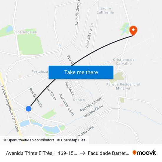 Avenida Trinta E Três, 1469-1503 to Faculdade Barretos map