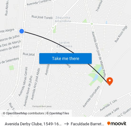 Avenida Derby Clube, 1549-1645 to Faculdade Barretos map