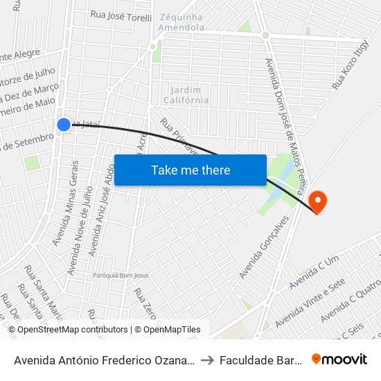 Avenida António Frederico Ozanam, 1293 to Faculdade Barretos map