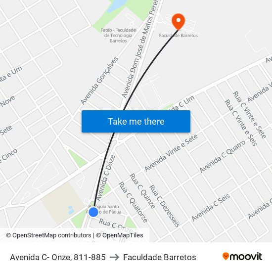 Avenida C- Onze, 811-885 to Faculdade Barretos map