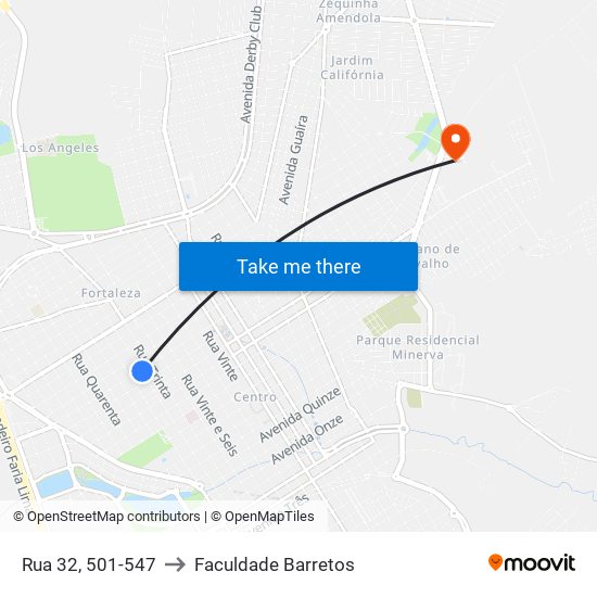 Rua 32, 501-547 to Faculdade Barretos map
