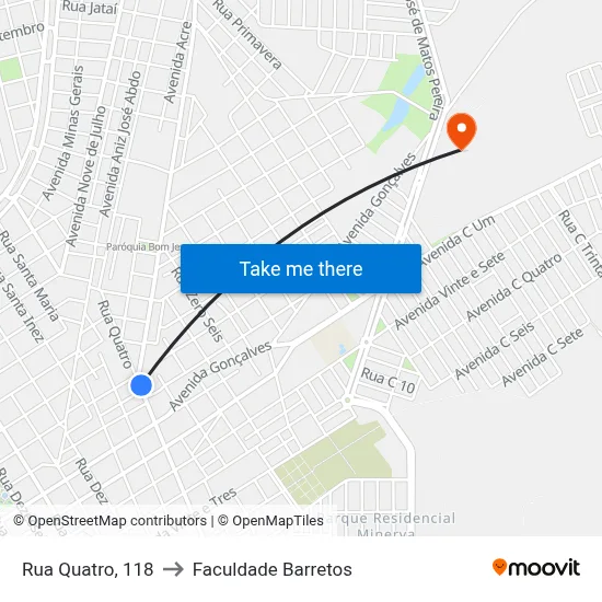 Rua Quatro, 118 to Faculdade Barretos map