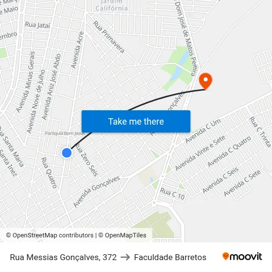 Rua Messias Gonçalves, 372 to Faculdade Barretos map