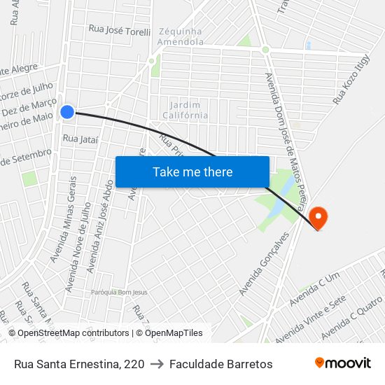 Rua Santa Ernestina, 220 to Faculdade Barretos map