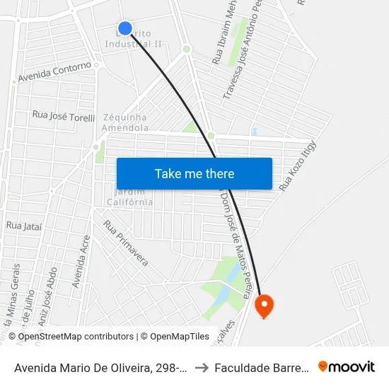 Avenida Mario De Oliveira, 298-472 to Faculdade Barretos map