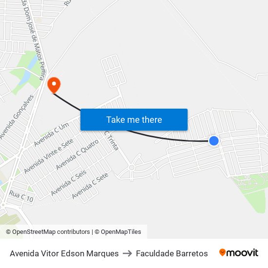 Avenida Vitor Edson Marques to Faculdade Barretos map