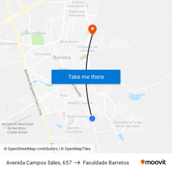 Avenida Campos Sáles, 657 to Faculdade Barretos map