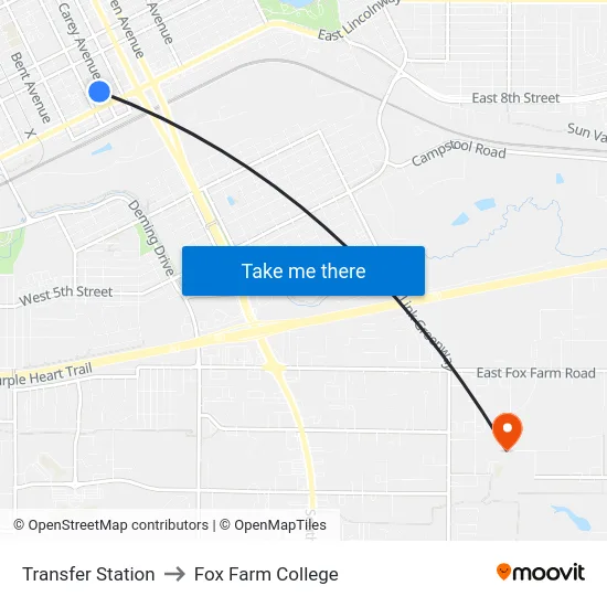 Transfer Station to Fox Farm College map
