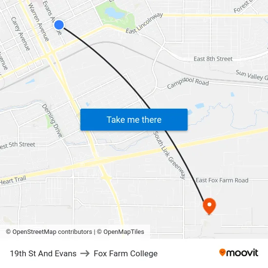 19th St And Evans to Fox Farm College map