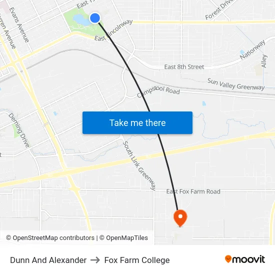 Dunn And Alexander to Fox Farm College map