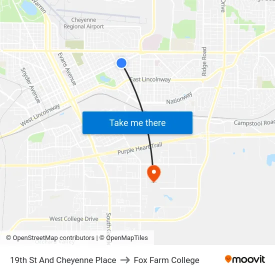19th St And Cheyenne Place to Fox Farm College map