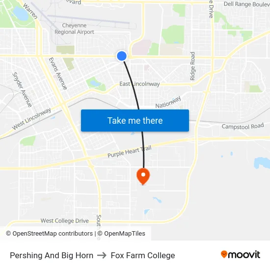 Pershing And Big Horn to Fox Farm College map