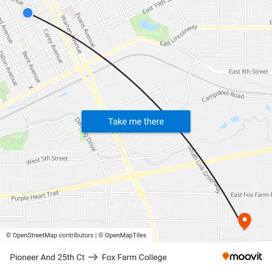 Pioneer And 25th Ct to Fox Farm College map