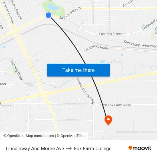 Lincolnway And Morrie Ave to Fox Farm College map