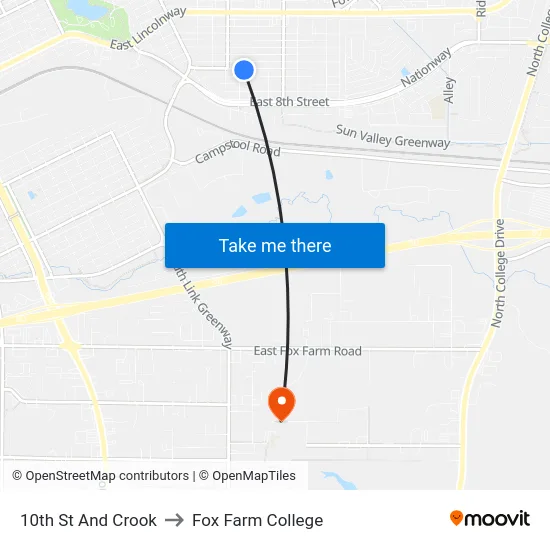 10th St And Crook to Fox Farm College map