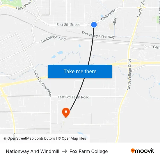 Nationway And Windmill to Fox Farm College map