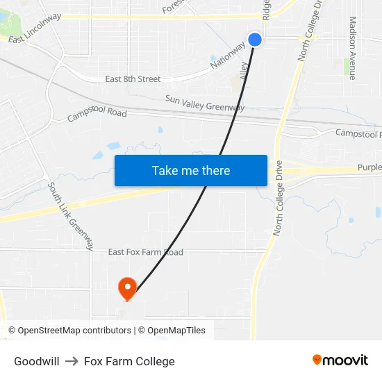 Goodwill to Fox Farm College map