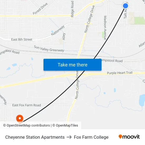 Cheyenne Station Apartments to Fox Farm College map