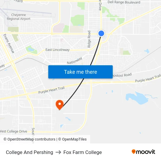 College And Pershing to Fox Farm College map