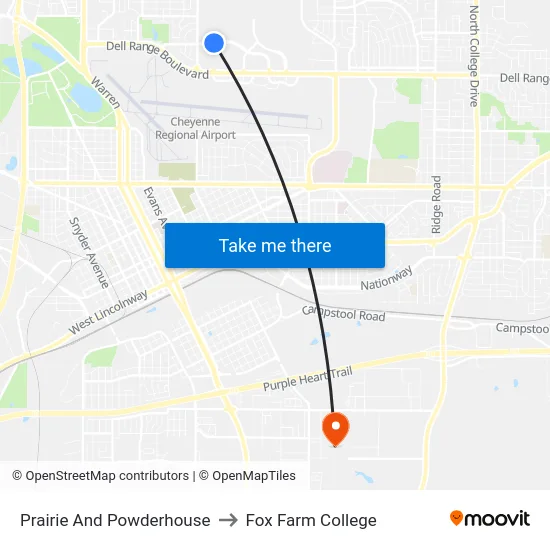 Prairie And Powderhouse to Fox Farm College map
