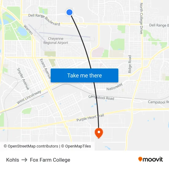 Kohls to Fox Farm College map