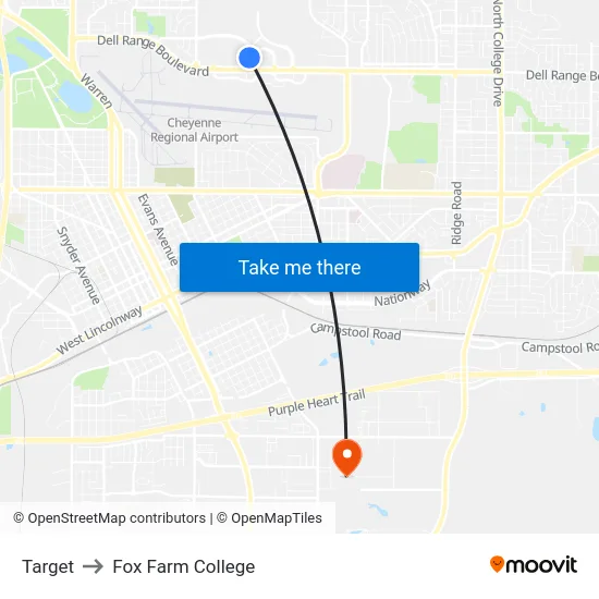 Target to Fox Farm College map
