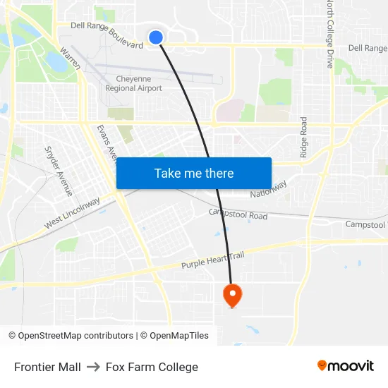 Frontier Mall to Fox Farm College map