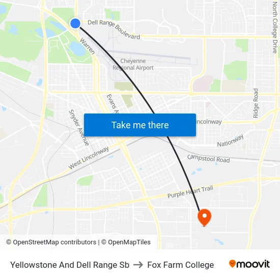 Yellowstone And Dell Range Sb to Fox Farm College map