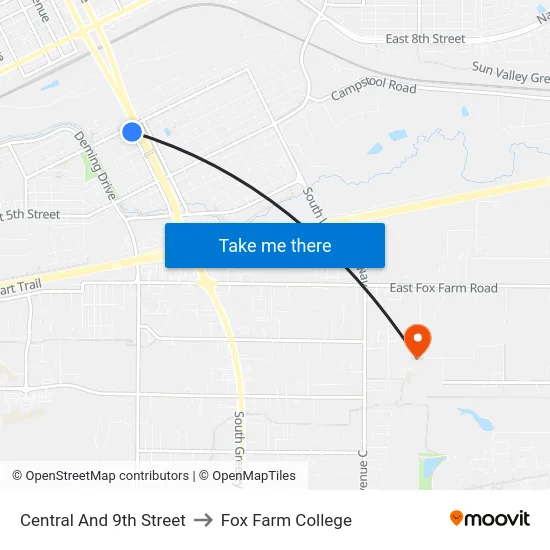Central And 9th Street to Fox Farm College map